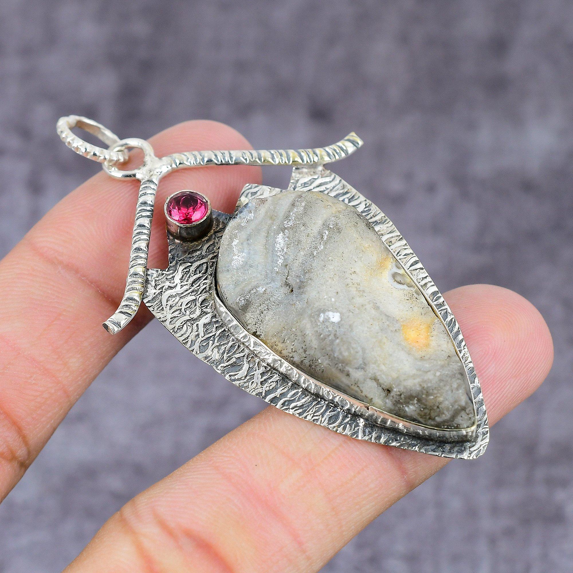 Подвеска из серебра 925 пробы с пустынным друзом и кунцитом, ручная работа 2,28 k9I45