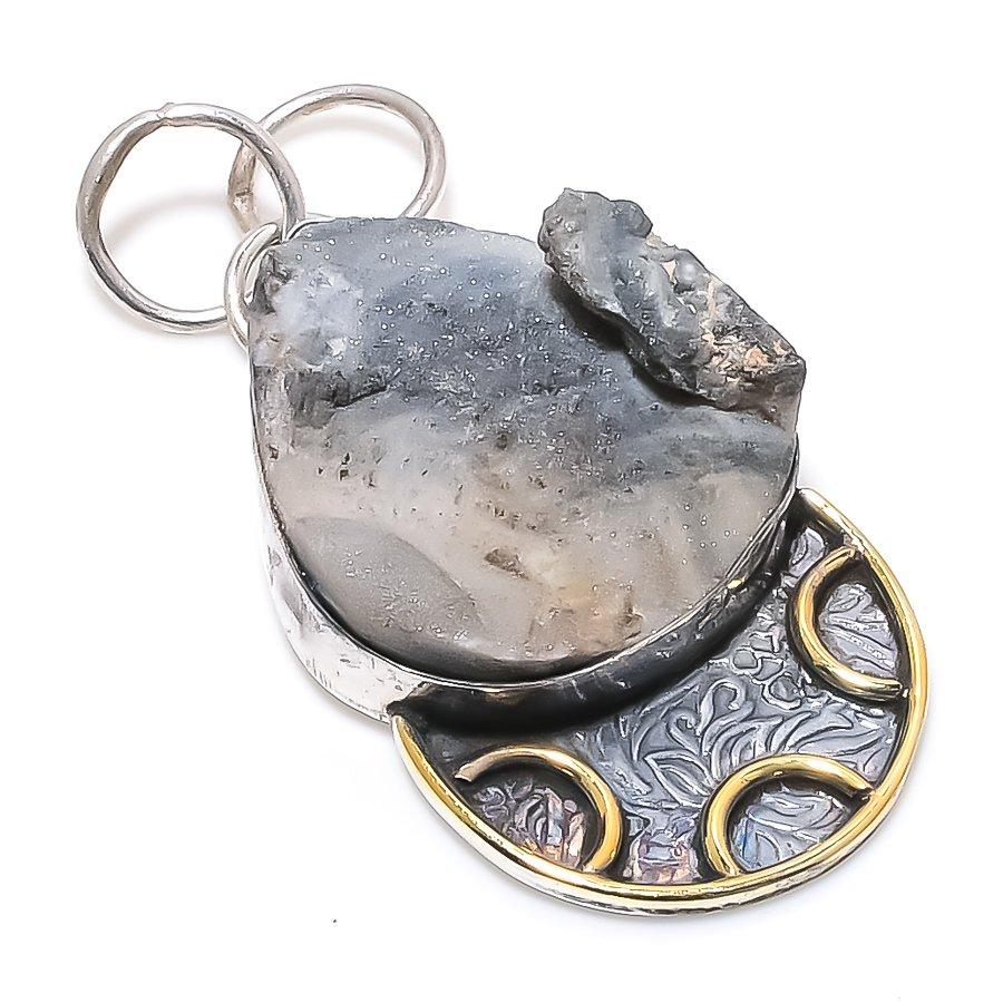 Серебряные украшения из стерлингового серебра 925 пробы с пустынным друзом, двухцветный кулон 2,09 J3F67